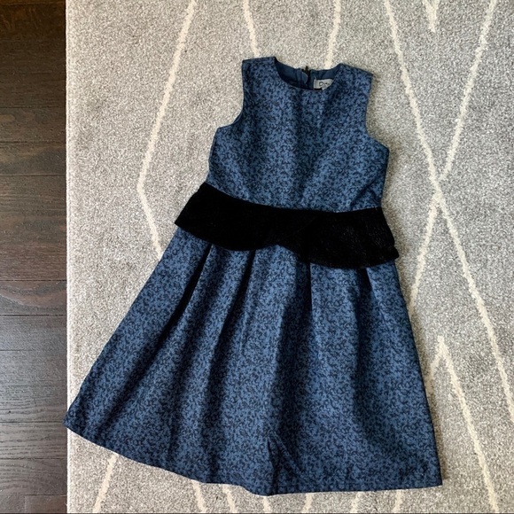 DiMO Paris Blue and Black Dress w/ Faux Fur Peplum - Picture 1 of 4